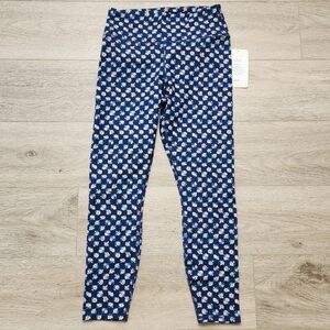 Fabletics Blue Daisy Leggings Womens Medium High Waisted ⅞ Pocket Activewear